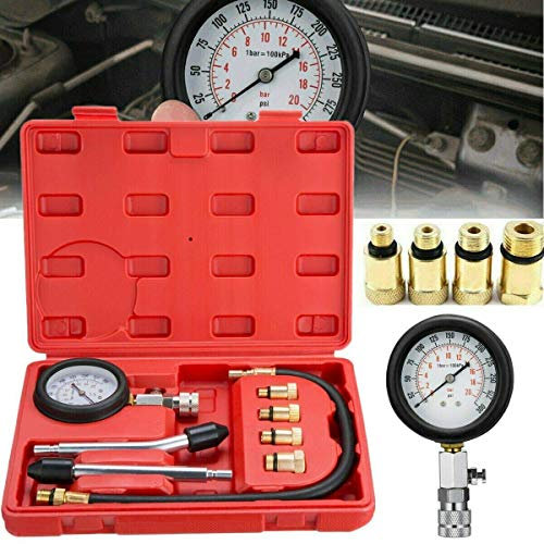 Kompressionstester Benzin 9-tlg Kompressionsprüfer Meßgerät Tester 0-20 Bar oder 0-300 psi,Adapter M10 M12 M14 M18