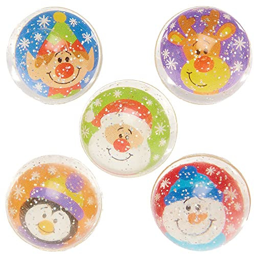 Baker Ross Balles Rebondissantes Paillettes motif Personnages de Noël - Lot de 10, Balles pour Enfants (FX401)