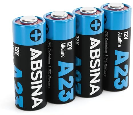 ABSINA 4x Batteria 23A 12V per Apriporta Garage e molto altro - Batterie 23A 12V a prova di perdite e di lunga durata - Pile 23A 12V, Batteria 12V 23A, pile A23, A23 batteria