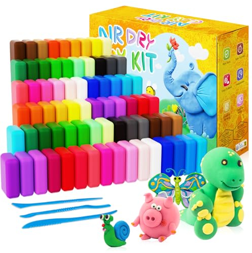 FUONCEDE Modelliermasse Lufttrocknend 72 Stück Farben Lufttrockener Magischer Knete für Kinder,mit 6PCS Werkzeugen und Projekthandbuch - Kindergeburtstagsgeschenke, Weihnachtsgeschenke