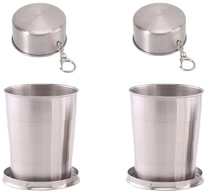 LIMEOW 2 Stück 250ml Faltbarer Becher Campingküche Faltbar Edelstahl Becher Edelstahlbecher Faltbarer Trinkbecher für Outdoor-Sportarten Camping Wandern Klettern Angeln Picknicks und Reisen