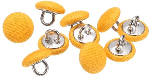 HARFINGTON 10pcs 16L Fabric Cloth Covered Button 10mm 3/8 Round Metal Shank Satin Sewing DIY Craft Buttons for Bridal Wedding Suits Dress Blouses Sweaters, Yellow