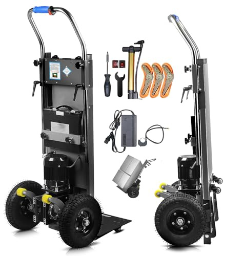 Afitdon Diable électrique 1250 W - avec capacité de Charge de 408 kg - pour escaliers et descentes - avec Corde de sécurité et Pompe à air - pour Le Transport de Meubles (Noir)