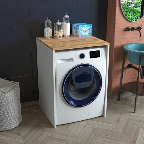 ROOMART, Mueble de baño Atlantic para lavadora, 65 x 90 x 60 cm, en roble blanco, roble antracita (roble blanco)