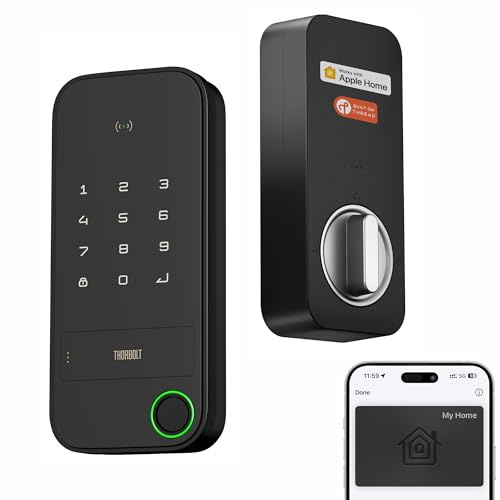 ThorBolt X1 Apple Home Key Lock, iOS ONLY Smart Keyless Entry HomeKit Door Lock with Fingerprint, Keypad Deadbolt Lock Works with HomeKit Over Thread (Border Router Required), IP65 Weatherproof, Black