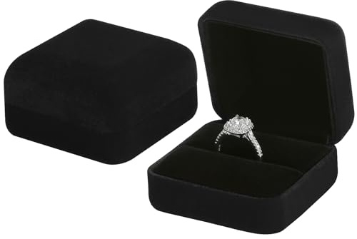 KUKUVR 2 Pieces Velvet Metal Wedding Ring Box, Elegant Jewelry Earring Studs Gift Box for Women Girl, Ring Holder Case for Engagement Proposal, Anniversary, Bridal Party Decor (Black)