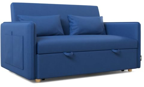 Nalui- Sofa Cama 2 plazas 3 en 1 Nest 2 139x100x80cm con Respaldo Ajustable y 2 Almohadas. Sofa Cama Chaise Longue, Soporta hasta 240Kg. Sofa 2 Plazas Convertible en Cama 120x190cm, Azul Marino