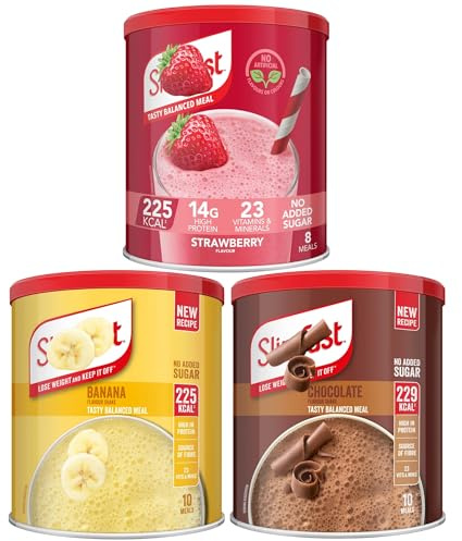 Meal Shake Bundle With Slim Strawberry, Chocolate & Banana 365g Fast Meal Replacement Shakes for Weight Loss (3 Pack)