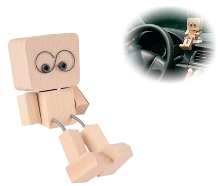 CMANLNYK Shaking Wooden Man Figure - Wooden Man Figure with Glasses for Car, Shaking Legs Shaky Wobbly Legs and Feet, Creative Design Figurine Ornament, Desk Decor Accessories