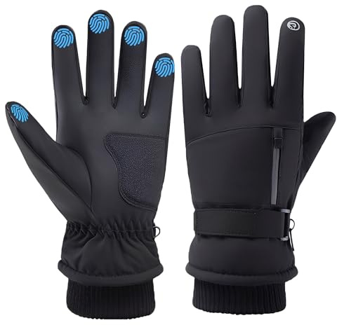 AUMTISC Vintertermiska skidhandskar, -29 °C, köldbeständig, vattentät, nylon, pekskärmsfunktion, svarta universalhandskar för vandring, skidåkning, vinteraktiviteter (svart, L)