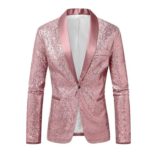 Veste à Paillettes Homme Coupe Ajustée Veste de Costume pour Les Loisirs Festive Costume de Mode avec Boutons Jacket Brillant Outwear Élégant Tenue Disco pour Mariage Fête Club S-XXL
