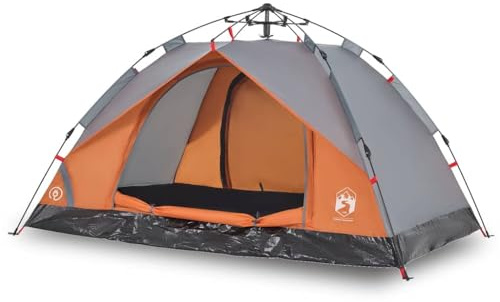 HETFTJN Tienda de campaña de cúpula para 3 personas, sistema de liberación rápida, tienda de campaña para exteriores con 2 entradas, gris y naranja, 210 x 200 x 135 cm