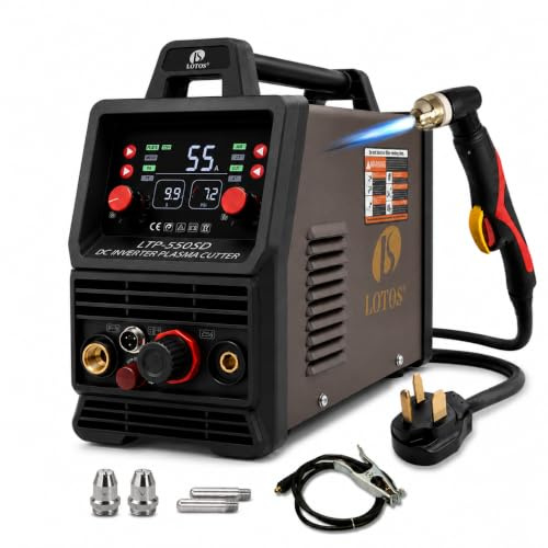 LOTOS LTP5000D Plasma Cutter, 2024 Upgraded 5/8 16mm Clean Cut 3/4 20mm Severance Cut 50A Non-Touch Pilot Arc Plasma Metal Cutter Machine, Plasma Cutting Equipment, Dual Voltage 120V or 240V, Brown