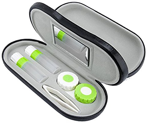 ULTNICE Reise Kontaktlinsenbehälter mit Brillenetui 2 in 1 Kompakt Aufbewahrungsbox für Linsen und Brille Schwarz Reisefreundlich und Wasserdicht