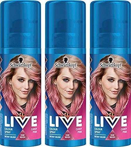 Schwarzkopf Live Colour Temporary Hair Spray, Candy Pink, Pack of 3