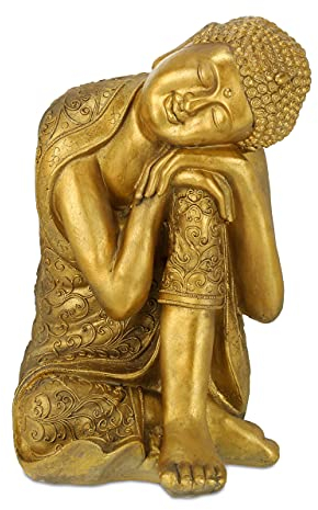 relaxdays Statue de Bouddha Jardin, résistant aux intempéries et au Gel, Repos, Objet déco XL, HLP 61 x 40 x 37 cm, doré