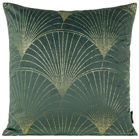 Eurofirany Elegante Velvet Kissenbezüge Dekokissen mit Aufdruck 45x45 cm Bezug Samt Kissenhülle Weiche Sofakissen, Fächer Muster, Dunkel Mint