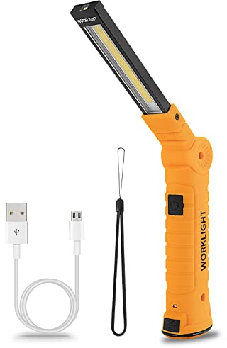 Suranew LED Linterna Recargable, Lámpara de Inspección con Rotación 360°, 5 Modos de Luz Portátil con Base Magnética y Gancho para Taller Cámping Emergencia