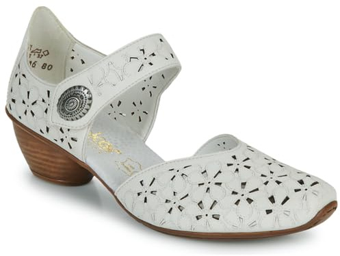 Escarpins en Cuir Blanc cassé à Talon bottier avec Fleurs ajourées