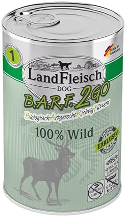 Landfleisch BARF2GO | 3 Komponenten Futter zum mischen | 100% Fleisch und Innereien | Barfen leicht gemacht Dank Single Protein (6x400g Wild)