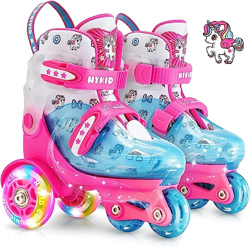 Rollschuhe Kinder,4 verstellbare Größen,Stabile und Sichere 3-Punkt-Konstruktion,Mädchen-Rollschuhe für Anfänger mit atmungsaktivem Obermaterial,Leicht und Lustig