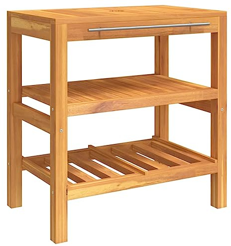 vidaXL Mueble bajo lavabo con 2 estantes, armario bajo lavabo con barra para toallas, armario de baño de madera maciza
