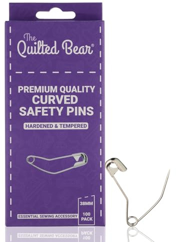 The Quilted Bear Premium Curved Safety Pins for Quilting, 38mm, 100 Pack | Size 2, Secure Hold, Hardened & Tempered, Sharp Points, Curved for Easy Fabric Insertion, for Clothes, Sewing, Dressmaking