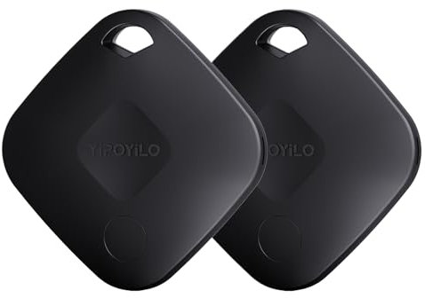 Yipoyilo Smart Bluetooth Item Tracker, Item Finder Key Finder Compatible with Apple Find My (iOS Only), 2 Lanyards, Replaceable Battery, Luggage Tracker for Suitcase and More, 2 Pack Black