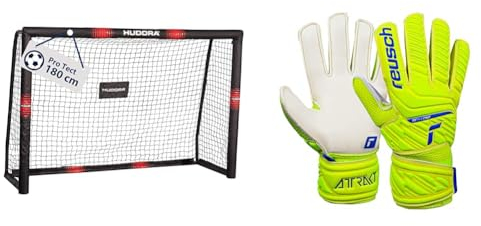 HUDORA 76915,Fußballtor Pro Tect Fußball Tor für Kinder und Erwachsene, Mehrfarbig, 180x120 cm & Reusch Unisex Torwarthandschuhe Attrakt Solid Junior safet Yellow/dp Blue/Whit 6