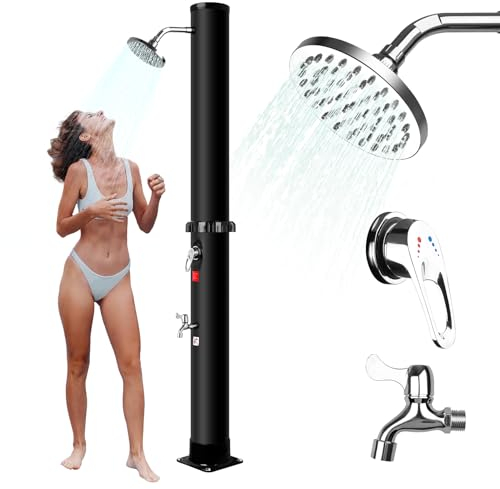Qdreclod Douche Solaire 35L, Douche Solaire de Jardin avec Pomme de Douche Rotative, Robinet de Pied et Raccord pour Tuyau D'arrosage, Maximum 60°C sans Raccordement électrique