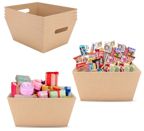 Präsentkorb Leer 6er-set,Geschenkkorb Pappe mit Griffen Lebensmittelecher Präsentkorb Leer für Personalisierte Geburtstage,25x20x11,5cm