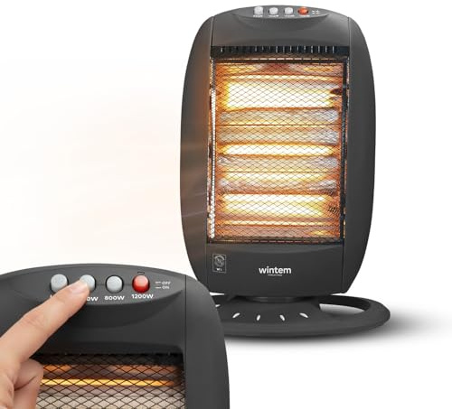 Avilia Stufa Alogena a 3 Elementi Indipendenti 1200W 38x28x55cm con Oscillazione Automatica e Spegnimento di Sicurezza Ideale per Scaldarsi nei Periodi Invernali con Antiribaltamento