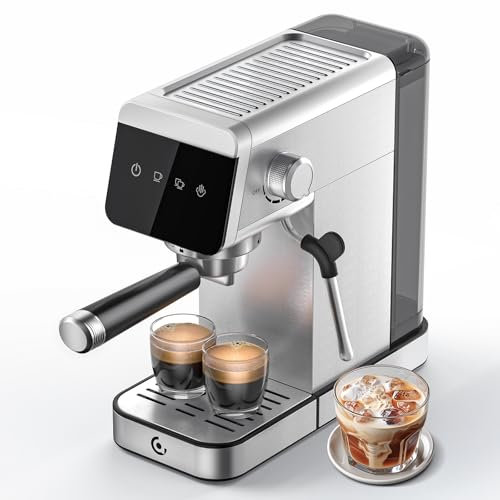 AMZCHEF Siebträgermaschine 20 Bar mit LED-Anzeige Home 2-in-1 Espressomaschine mit 1,2L abnehmbarem Tank für Zuhause Geschenke Kompakte Edelstahl Latte Maschine,1350W