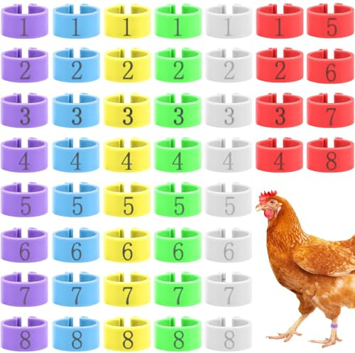 FLEXNOVA 48 Stück Hühnerringe, 21mm Kükenringe Taubenringe Hühnerringe Spiralringe Hühner Identifikation Beine Ringe Label Hühnerfüße Nummerierter Clip an Ring für Hühnchen Enten Goose 6 Farben