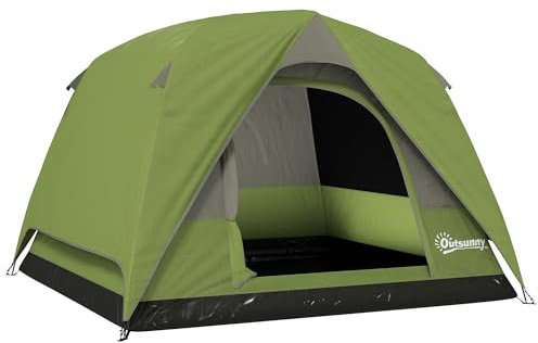 Outsunny Tente de Camping 2-4 Personnes, Tente dôme familiale imperméable, avec fenêtres, Sac de Transport, Poche et Crochet, pour Pique-Nique, Trekking, Camping, randonnée, Vert Olive