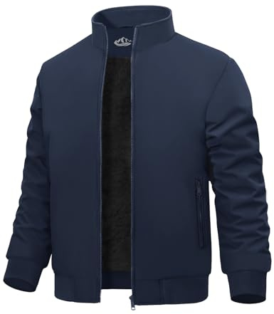 Xnova Blouson Bombers Homme d'hiver Chaud Blousons Aviateur Légère Doublée en Polaire Veste Imperméable mi Saison Thermique Bombardier Manteau Coupe Vent Zippée Travail, Bleu Marine, M