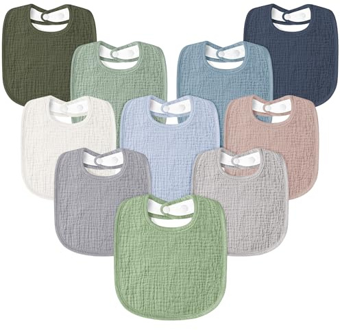 Susurration Muslin Baby Bibs 10Pack Soft Square Adjustable Baby Dribble Bandana Bibs With Adjustable Snaps for Unisex Baby Girls & Boys