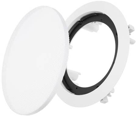 sourcing map Rejilla de cubierta y base de altavoz de techo en pared, altavoces de techo empotrables redondos de 5 pulgadas de metal blanco con cubiertas magnéticas para sistema de sonido