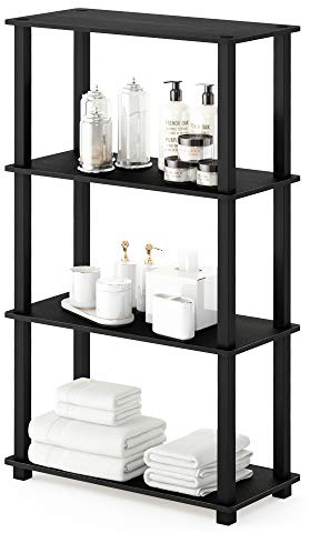 Furinno TURN-S-TUBE Storage Shelves, 4-Tier Book Shelf, Corner Shelf, Toolless Open Shelves, for Organization and Storage, Living Room, Garage, Home Office, Americano