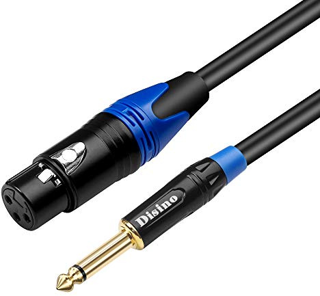 Disino Female XLR to 1/4 Inch (6.35mm) TS Mono Jack Microphone Cable, Unbalanced 3 Pin XLR Female to Quarter inch TS Plug Mic Cord for Dynamic Microphone - 3.3 Feet/1 Meter