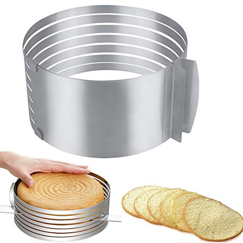KBNIAN Anello Taglia Torte Regolabile da 6 a 8 Pollici Anello Torta in Acciaio Inossidabile per Tagliare a Misura e con Precisione Basi per Torte, Anello per Dolci per Tagliare Pan di Spagna a 360°