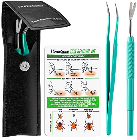 Homesake Tick Remover Tool & Tweezer Set for Dogs, Cats & Humans – Stainless Steel Tick Removal Kit with Storage Pouch & Free Tick ID Card – Safe & Effective Tick Puller