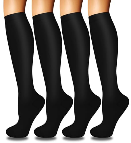 4 Pairs Compression Socks for men women Circulation-Best Support for Nurses,Running,Athletic,Travel , Cycling,flying,Sports,Plus Size,Wide Calf ,Diabetic,Recovery, Black S-M