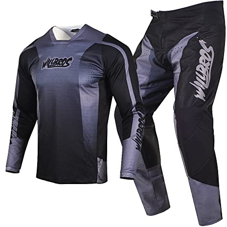 Willbros MX Gear Set Motocross Jersey Pants Combo Mens Dirt Bike Women Offroad Riding Adult Black Grey (Jersey XL Pants 36)