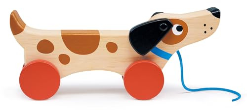 Mentari Toys - Puppy on Wheels - Wooden Dog Pull Toy for Toddlers - Natural Wood Toy with 7 inch Pull Chord, 4 Wheels, Rotating Ears - Enhances Motor Skills - Fosters Imaginative Play - Age 18M+