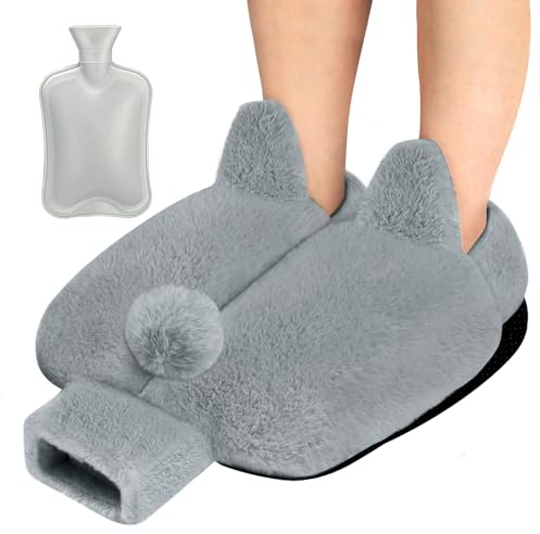 AFXXE Scaldapiedi Non Elettrico, 2 in 1 Scalda Piedi Per Donne e Uomini, 36x30cm Riscalda Piedi Per l'inverno, 2L Pantofole Riscaldanti Lavabile,Weich und Warm Pantofole Riscaldate (Grigio Chiaro)