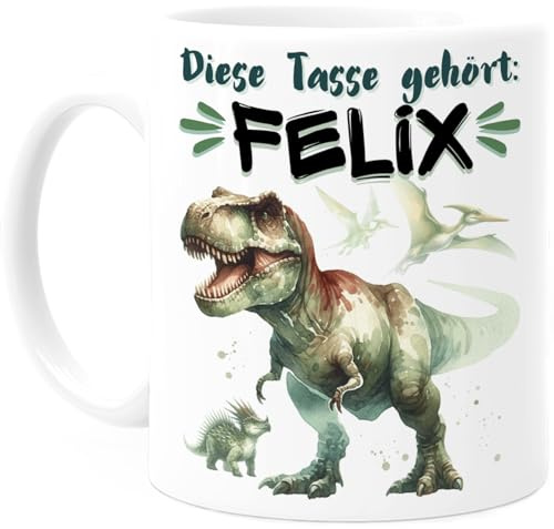 Cupdarling® Tasse Dinosaure Personnalisée avec Prénom - Mug Enfant pour Garçon et Fille - Gobelet Dino T-Rex - Cadeau de Noël - Céramique 330ml