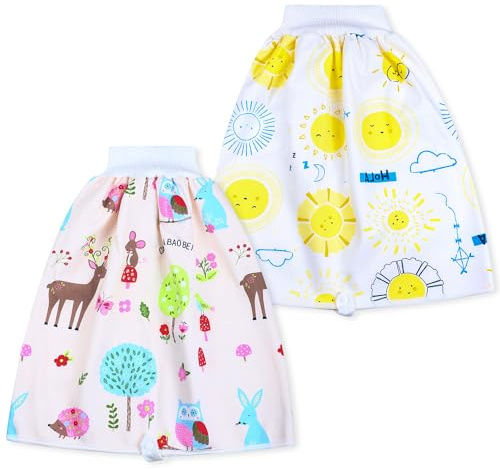FLYISH DIRECT Baby Trainingshose Hohe Taille Baumwolle Sleepy Windelhose Urinkissen Klimmzüge Lederhose Potty Underwear Windel Unterwäsche 2 Stücke