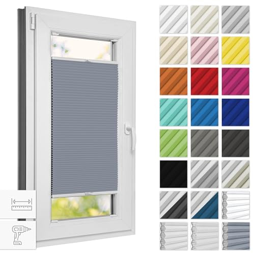 Estika Wabenplissee mit Bohren verdunkelung 60 cm x 100 cm - Waben: Grau - Weiß - Rollos für Fenster, Jalousien Fenster für innen, Raffrollo, Fenster plissee