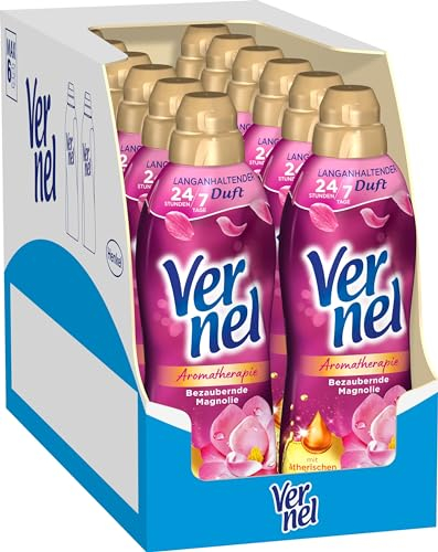 VERNEL Aromatherapie Bezaubernde Magnolie Weichspüler 444WL (12x37 Waschladungen), langanhaltender Wäscheduft mit ätherischen Ölen für 24/7 Frische, recycelbare Flasche